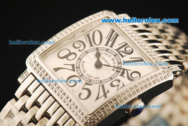 Franck Muller Master Square Swiss Quartz Movement Full Steel with Silver Dial and Diamond Bezel - Click Image to Close